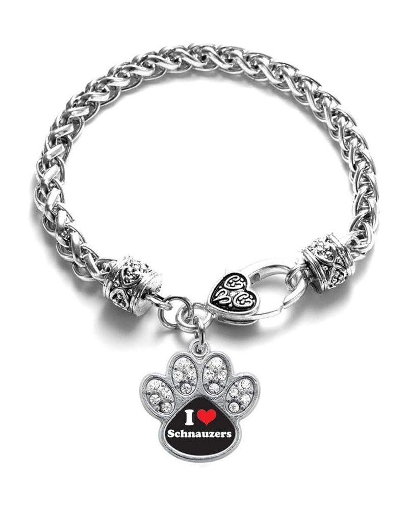 Silver Pave Paw Charm Bracelet with Cubic Zirconia Jewelry I Love Schnauzers $11.59 Bracelets