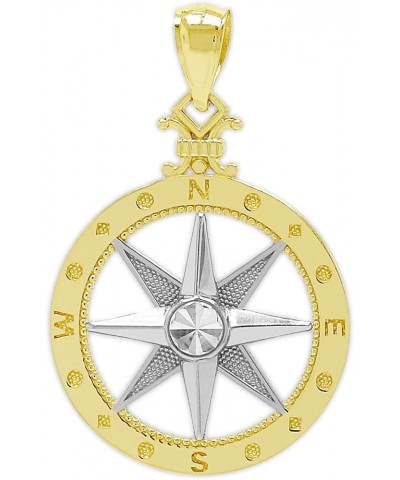 Charm America - Gold Two-Tone Compass Charm - 10 Karat Solid Gold - Nautical Jewelry Pendant Small $78.43 Pendants