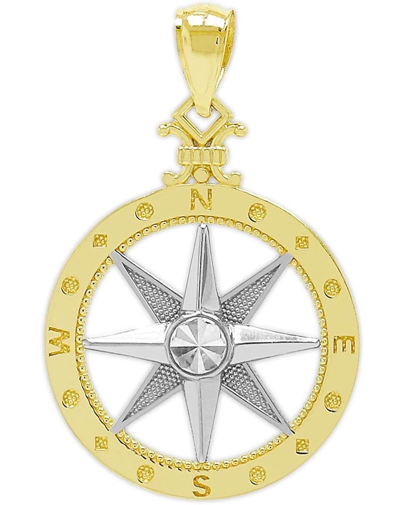 Charm America - Gold Two-Tone Compass Charm - 10 Karat Solid Gold - Nautical Jewelry Pendant Small $78.43 Pendants