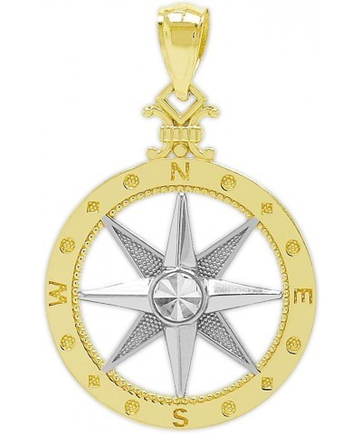 Charm America - Gold Two-Tone Compass Charm - 10 Karat Solid Gold - Nautical Jewelry Pendant Small $78.43 Pendants