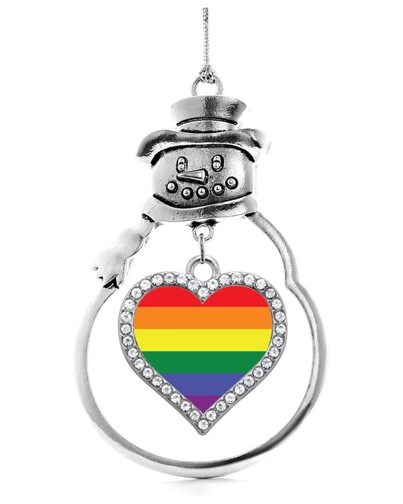 Silver Open Heart Charm Snowman Ornament with Cubic Zirconia Jewelry LGBTQ Flag $8.10 Bracelets