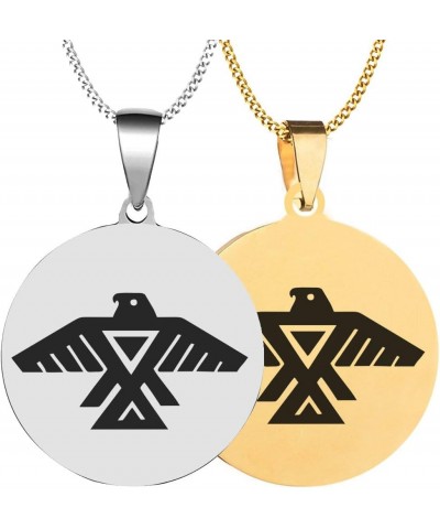 2PCS Laser Engraved Legendary American Indian Thunderbird Symbol Stainless Steel Pendant Necklace Chain Silver+Gold $5.95 Nec...