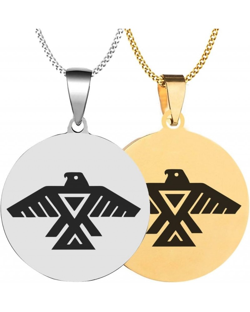 2PCS Laser Engraved Legendary American Indian Thunderbird Symbol Stainless Steel Pendant Necklace Chain Silver+Gold $5.95 Nec...