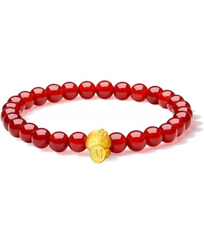 24K Solid Gold Bracelets for Women, Stretchable Lucky Animals Real Gold Rabbit Bangle Charm Bracelets, Pure Gold Agate Beaded...