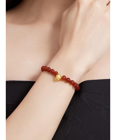 24K Solid Gold Bracelets for Women, Stretchable Lucky Animals Real Gold Rabbit Bangle Charm Bracelets, Pure Gold Agate Beaded...