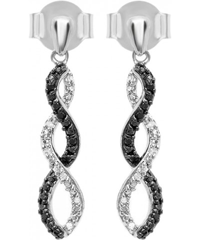 Round Black & White Diamond Infinity Swirl Dangling Drop Post Earrings for Her in 925 Sterling Silver Push Back 0.10 Carat $2...