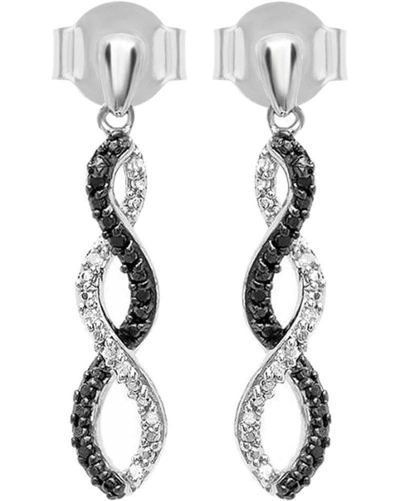 Round Black & White Diamond Infinity Swirl Dangling Drop Post Earrings for Her in 925 Sterling Silver Push Back 0.10 Carat $2...