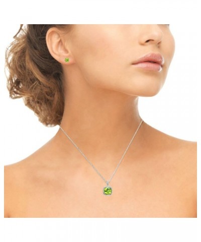 Sterling Silver Genuine or Synthetic Gemstone & White Topaz Cushion-Cut Necklace & Stud Earrings Set Peridot $29.49 Jewelry Sets