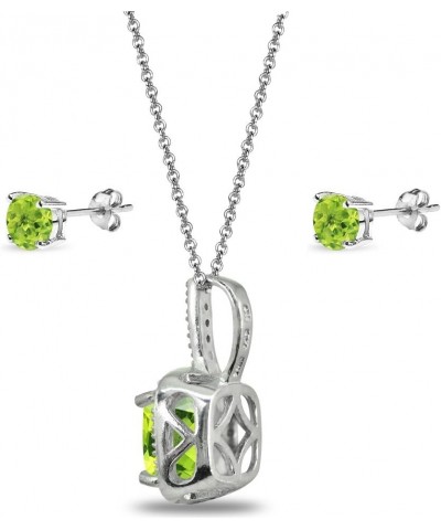 Sterling Silver Genuine or Synthetic Gemstone & White Topaz Cushion-Cut Necklace & Stud Earrings Set Peridot $29.49 Jewelry Sets