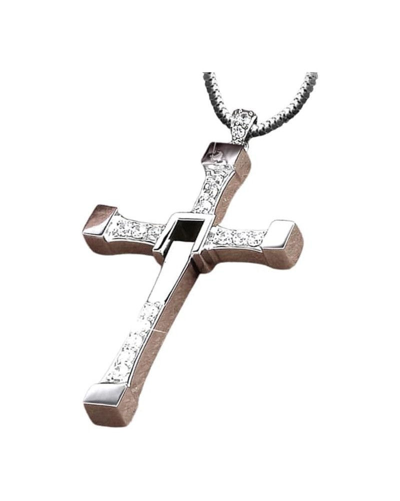 Genuine S925 Silver Fast and FF10 Dominic Jakob Toretto Cross Pendant Necklace Men Women ~ Inlaid 5A Zircons Rotatable pendan...