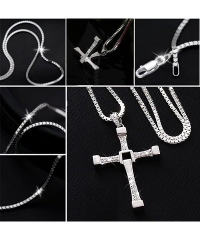 Genuine S925 Silver Fast and FF10 Dominic Jakob Toretto Cross Pendant Necklace Men Women ~ Inlaid 5A Zircons Rotatable pendan...