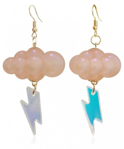 Unique Cute Handmade Sparkly Large 3D Resin White Cloud Dangle Drop Earrings Personalized Creative Acrylic Lightning Hook Ear...