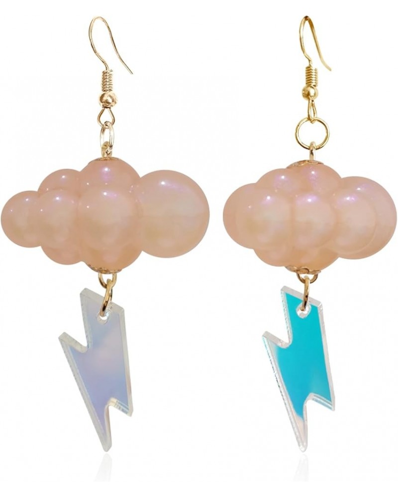 Unique Cute Handmade Sparkly Large 3D Resin White Cloud Dangle Drop Earrings Personalized Creative Acrylic Lightning Hook Ear...