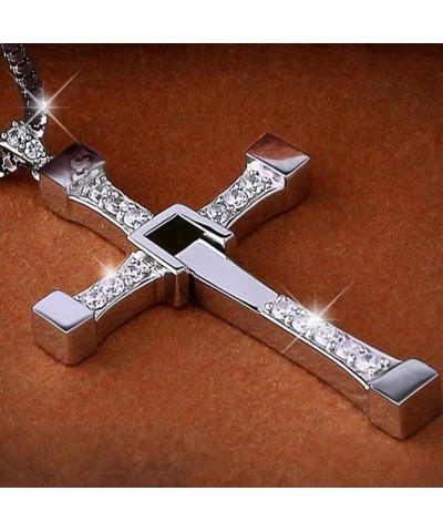 Genuine S925 Silver Fast and FF10 Dominic Jakob Toretto Cross Pendant Necklace Men Women ~ Inlaid 5A Zircons Rotatable pendan...