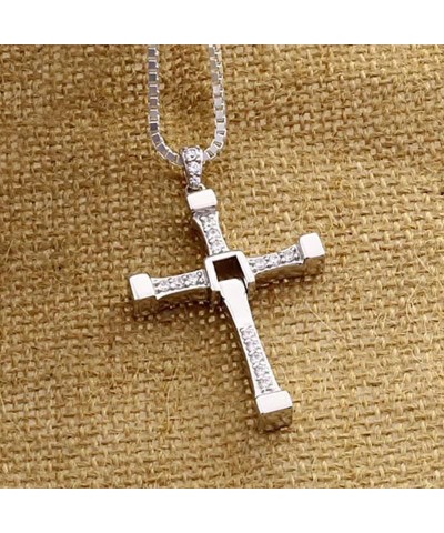 Genuine S925 Silver Fast and FF10 Dominic Jakob Toretto Cross Pendant Necklace Men Women ~ Inlaid 5A Zircons Rotatable pendan...