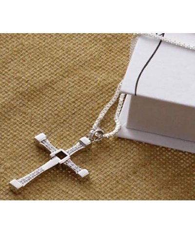 Genuine S925 Silver Fast and FF10 Dominic Jakob Toretto Cross Pendant Necklace Men Women ~ Inlaid 5A Zircons Rotatable pendan...