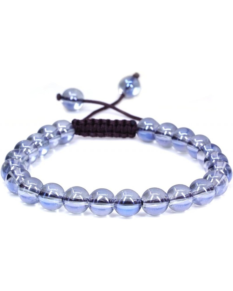 Natural Gemtone 8mm Round Beads Crystal Adjustable Braided Macrame Tassels Bracelets Unisex Aqua Blue Clear Quartzite $8.39 B...