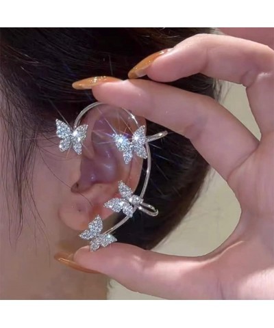 Zircon Butterfly Ear Cuff Earrings for Women No Piercing Butterfly Ear Clip Wrap Around Fake Earrings Ear Wrap Crawler Rhines...