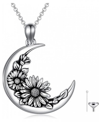 Sterling Silver Moon Crescent Shape Birth Flower Urn Necklace Gothic Birth Flower Cremation Jewelry for Women Daisy Flower Ur...