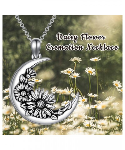 Sterling Silver Moon Crescent Shape Birth Flower Urn Necklace Gothic Birth Flower Cremation Jewelry for Women Daisy Flower Ur...