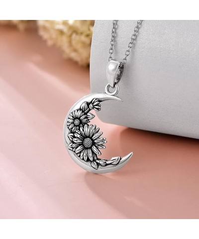 Sterling Silver Moon Crescent Shape Birth Flower Urn Necklace Gothic Birth Flower Cremation Jewelry for Women Daisy Flower Ur...