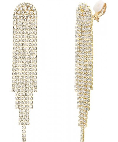 Women's Wedding Bridal Crystal Beaded Tassel Fringe Chandelier Dangle Earrings Clip-on Gold-Tone $10.50 Earrings