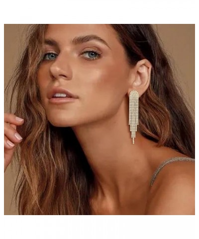 Women's Wedding Bridal Crystal Beaded Tassel Fringe Chandelier Dangle Earrings Clip-on Gold-Tone $10.50 Earrings