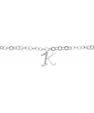 925 Sterling Silver Round Link Chain Bracelet For Women with Personalized White Moissanite A-Z Letter Initial Alphabet Charm ...