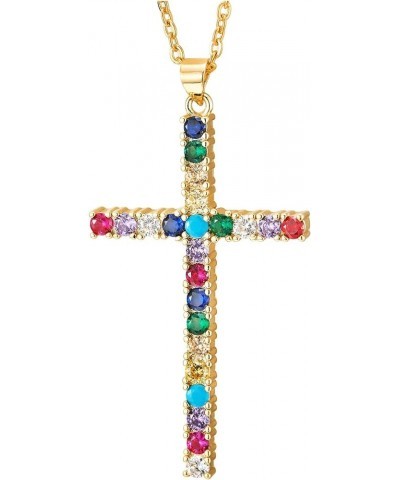 Womens Steel Colorful Cubic Zirconia Cross Pendant Necklace, Adjustable Rope Chain, Unique A-Stone Color:Colorful $9.24 Neckl...