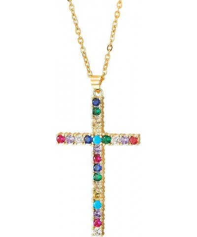 Womens Steel Colorful Cubic Zirconia Cross Pendant Necklace, Adjustable Rope Chain, Unique A-Stone Color:Colorful $9.24 Neckl...