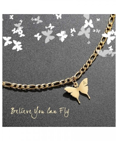 Ankle Bracelets for Women - Initial Butterfly Anklet for Women Stainless Steel Figaro Chain Summer Beach Waterproof Foot Jewe...