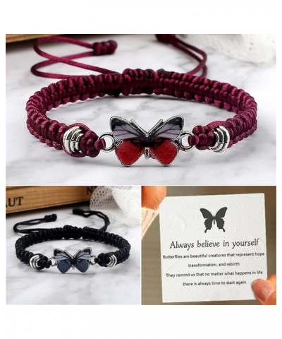 Butterfly Bracelets Classic Adjustable Woven Bracelets Womens Girls Charm Butterfly Hand Chain for Friendship Love B-Black on...