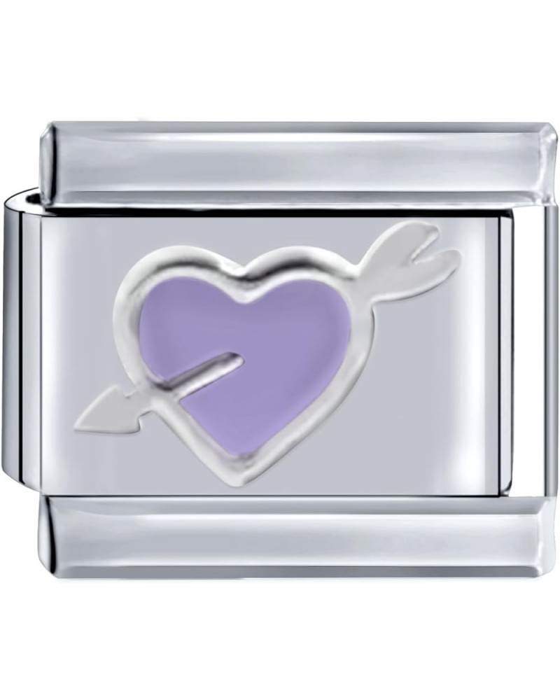 Italian Charms, 10mm*9mm Italian Charm Bracelet Link, Heart Italian Charm, Italian Charm With Pendant I-Silver-Purple $6.00 B...