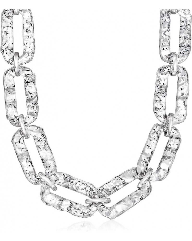 Italian Sterling Silver Hammered and Polished Large Oval-Link Necklace 18.0 Inches $134.64 Necklaces