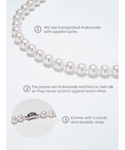 Round White Simulated Shell Pearl Necklace Unisex Strand Necklace for Women and Men 16"-24" Length 18 inch 8 mm $12.74 Necklaces