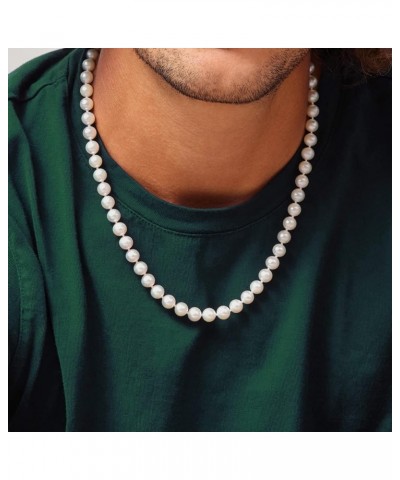 Round White Simulated Shell Pearl Necklace Unisex Strand Necklace for Women and Men 16"-24" Length 18 inch 8 mm $12.74 Necklaces