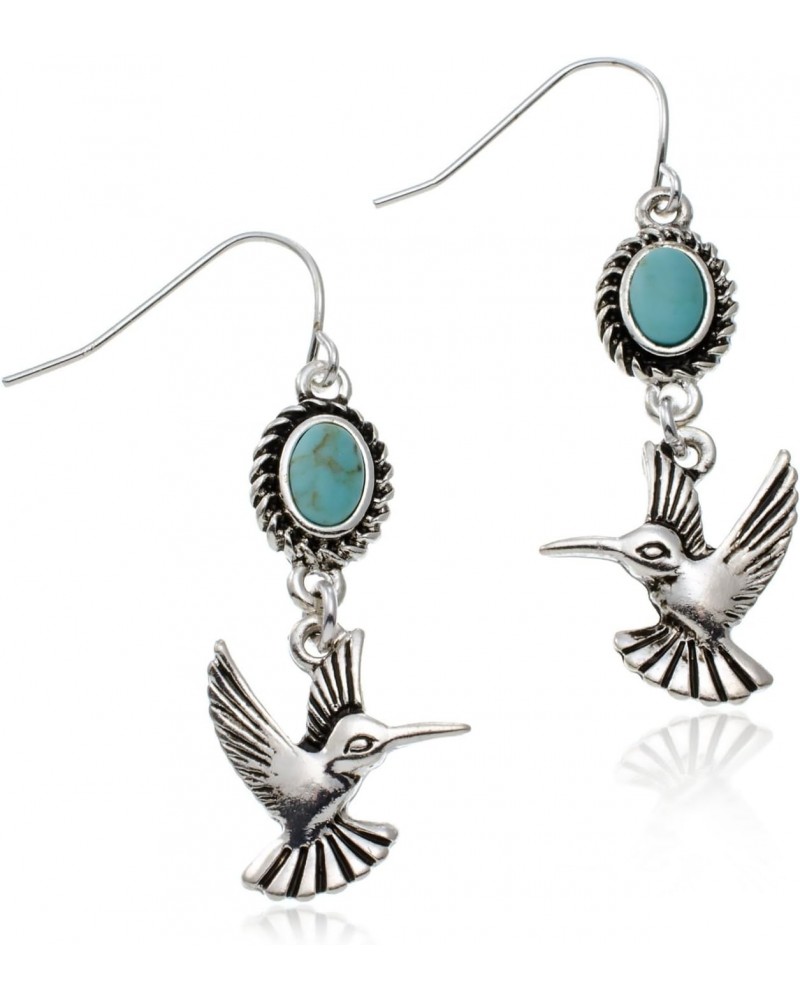 Silvertone Small Hummingbird and Imitation Turquoise Earrings $9.24 Earrings