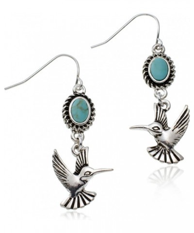 Silvertone Small Hummingbird and Imitation Turquoise Earrings $9.24 Earrings