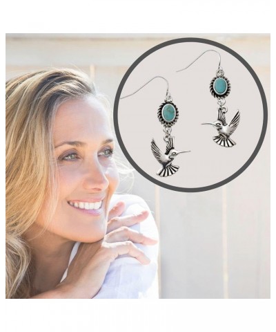 Silvertone Small Hummingbird and Imitation Turquoise Earrings $9.24 Earrings