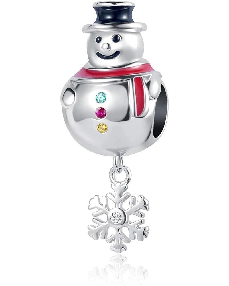 Snowflake Dangle Charm Compatible with Women Pandora Bracelets Clear Crystal Christmas Hoilday Bead Snowman $8.64 Bracelets