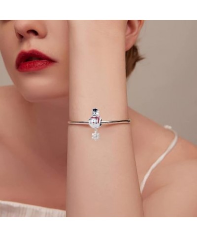 Snowflake Dangle Charm Compatible with Women Pandora Bracelets Clear Crystal Christmas Hoilday Bead Snowman $8.64 Bracelets