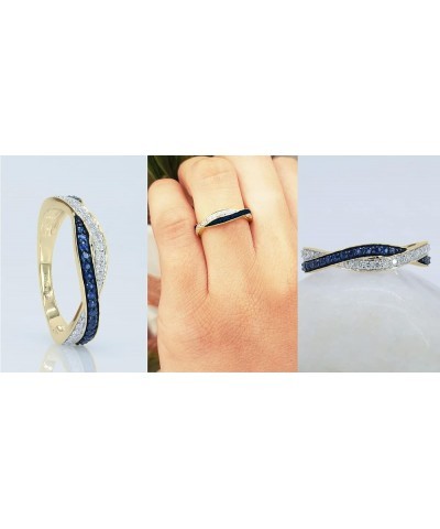 Blue Sapphire & White Diamond Swirl Stackable Wedding Band in Gold 5.5 14K Gold Yellow Gold $239.30 Bracelets