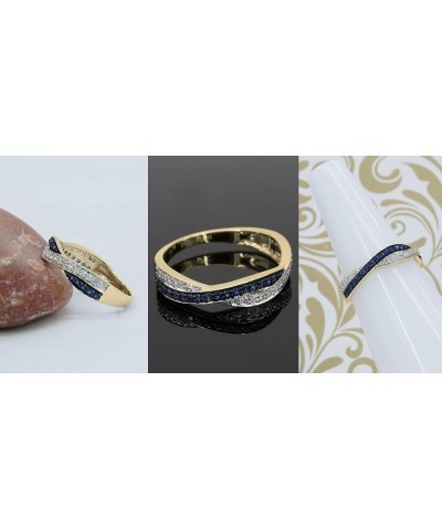 Blue Sapphire & White Diamond Swirl Stackable Wedding Band in Gold 5.5 14K Gold Yellow Gold $239.30 Bracelets