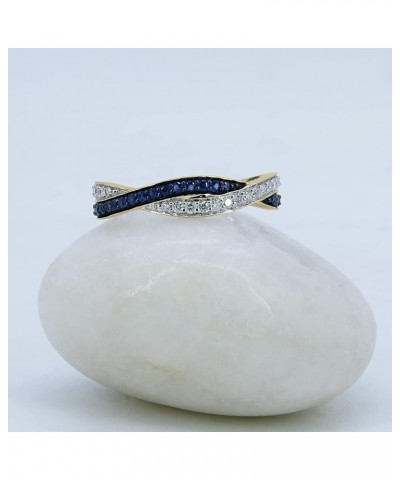 Blue Sapphire & White Diamond Swirl Stackable Wedding Band in Gold 5.5 14K Gold Yellow Gold $239.30 Bracelets