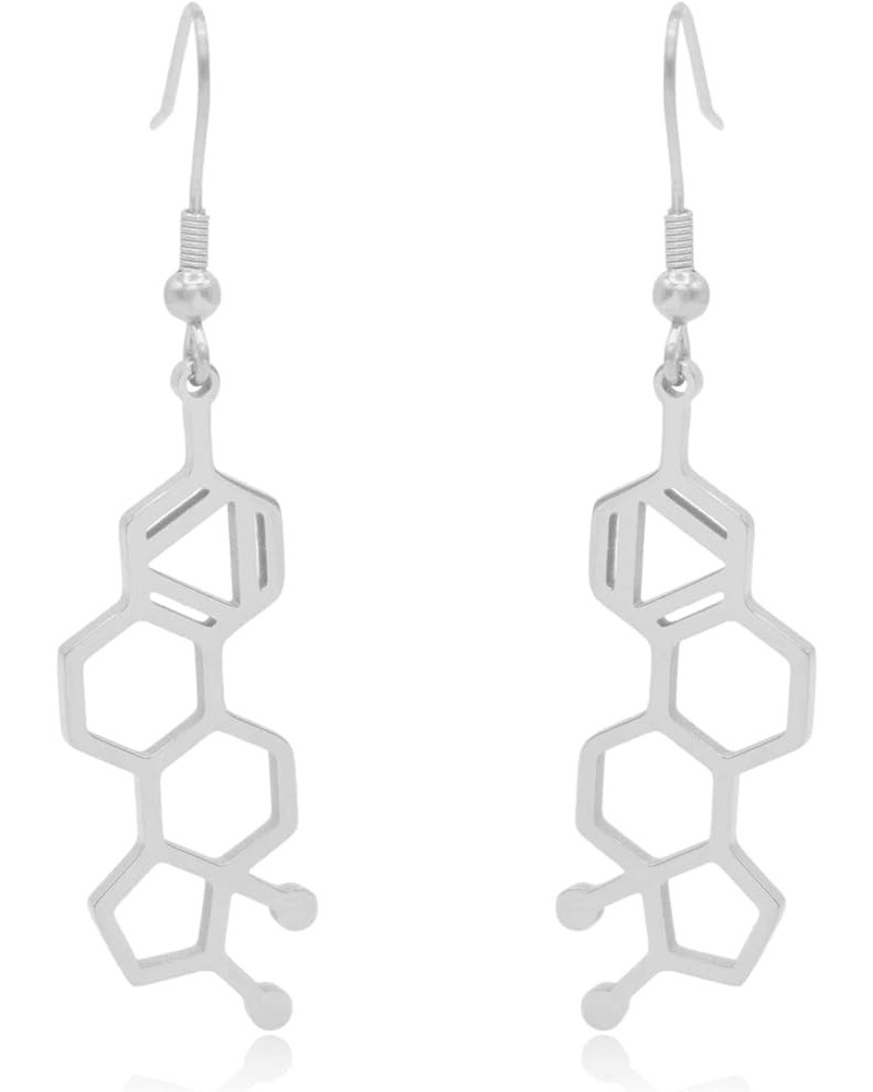 Estrogen Molecule Stainless Steel Dangle Earrings Silver $13.56 Earrings