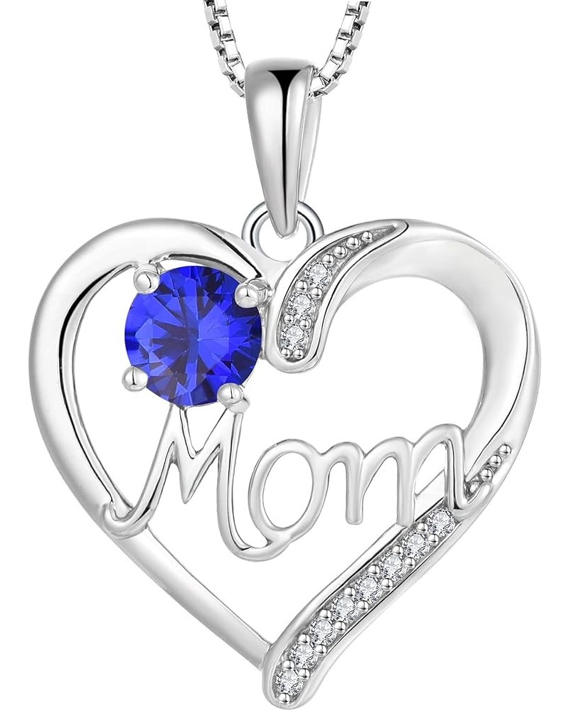 Mother's Day Gift Heart Necklace for Mom 925 Sterling Silver Love Heart Pendant Birthstones Jewelry for Women 9-sapphire-Sept...