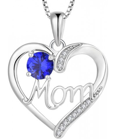 Mother's Day Gift Heart Necklace for Mom 925 Sterling Silver Love Heart Pendant Birthstones Jewelry for Women 9-sapphire-Sept...