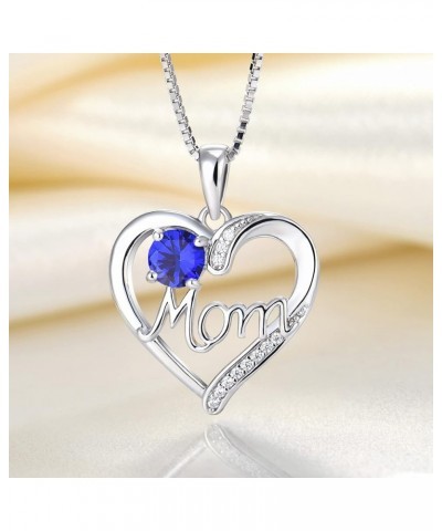 Mother's Day Gift Heart Necklace for Mom 925 Sterling Silver Love Heart Pendant Birthstones Jewelry for Women 9-sapphire-Sept...