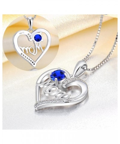 Mother's Day Gift Heart Necklace for Mom 925 Sterling Silver Love Heart Pendant Birthstones Jewelry for Women 9-sapphire-Sept...