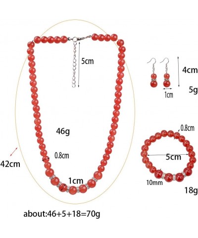 Elegant Faux Pearl Imitation Crystal Necklace Earring and Bracelet Red Green Color Costume Jewelry Set for Women Girls Red $6...